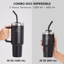 Cargar imagen en el visor de la galería, Kit 2 Vasos Térmicos Acero Inoxidable 1200 + 600 ml · Antiderrame 🔥35%OFF🔥 🛒