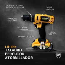 Cargar imagen en el visor de la galería, Taladro Atornillador Percutor Inalámbrico Garden Plus · 2 Baterías + Maletín 🛒