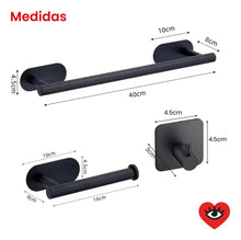 Cargar imagen en el visor de la galería, Set Accesorios de Baño Adhesivos Negro Mate · Sin Perforar · 5 Piezas 🔥35%OFF🔥 🛒