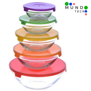 SET X5 UNIDADES -  BOWLS DE VIDRIO Y TAPA PLASTICA